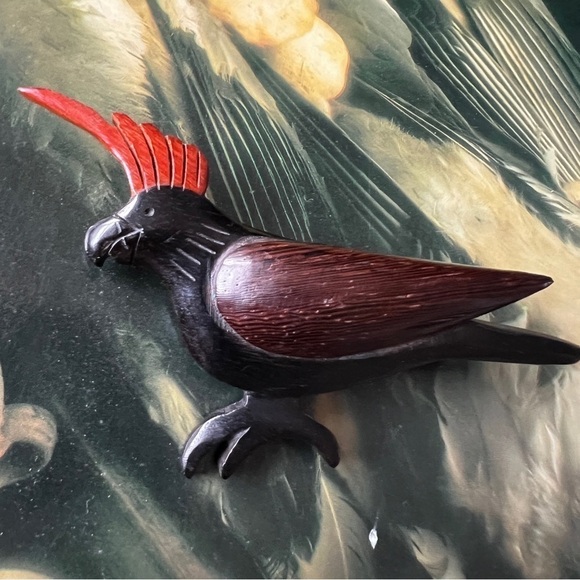 Jewellery Vintage Wooden Bird Brooch Cockatoo  Parrot Retro Rockabilly - Picture 1 of 4